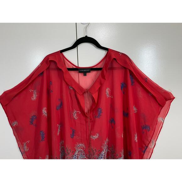 Lane Bryant Red Sheer Floral Paisley Blouse Swim Cover Up 22 / 24 - Picture 7 of 9